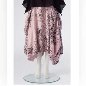 Kaliyana Pink Verdi Floral Linen Blend Asymmetrical Skirt S M